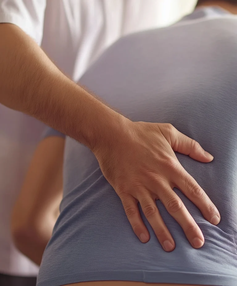Man reaching to touch his lower back