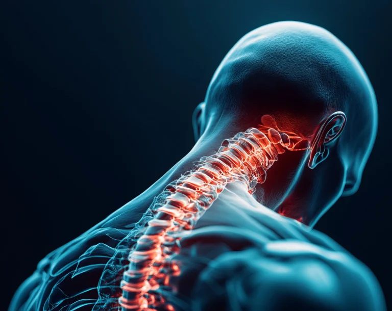 Illustrated anatomical model of the neck and cervical spine