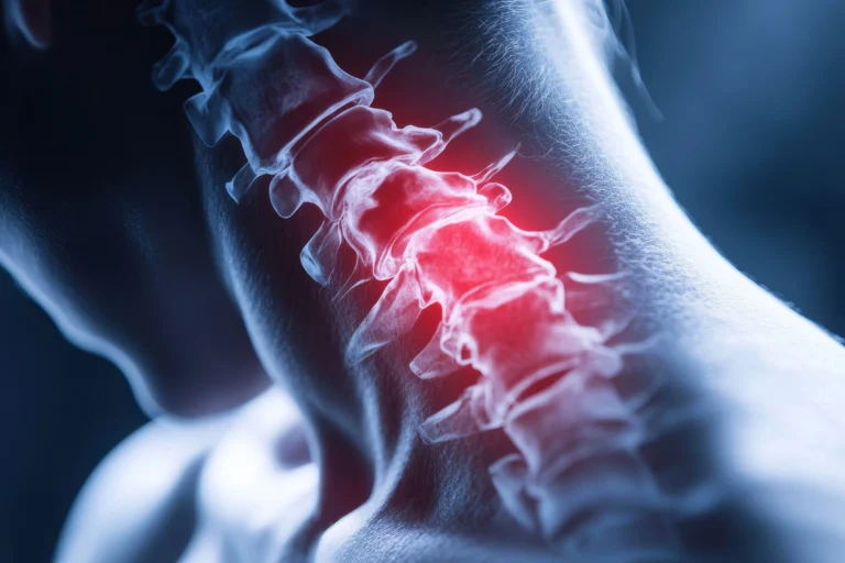 Illustrated anatomical model of the cervical spine and neck