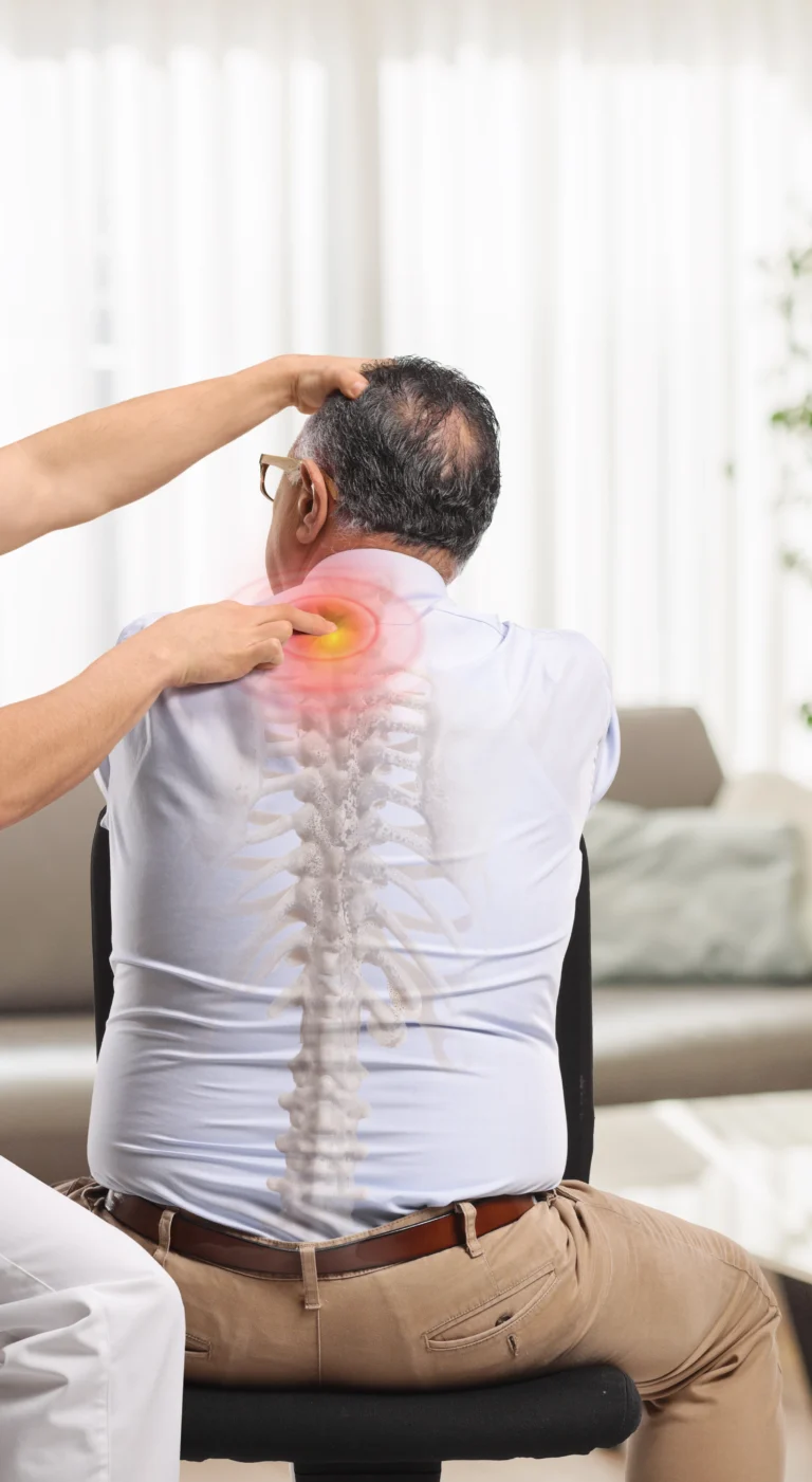 Man holding his neck in discomfort