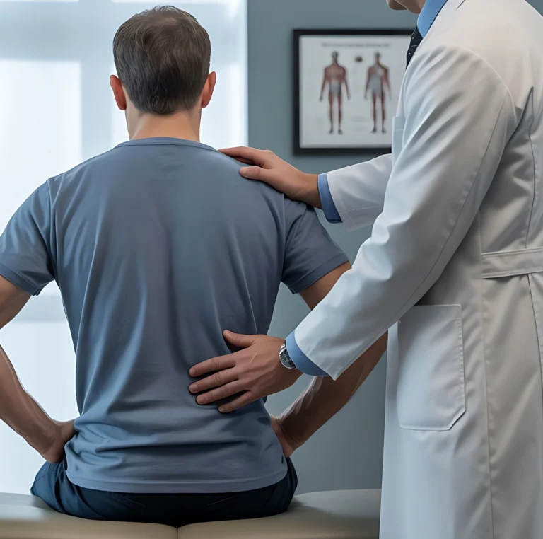 Chiropractor examining a patient's lower back