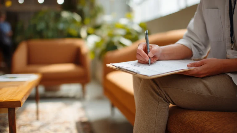 Person taking notes during a consultation