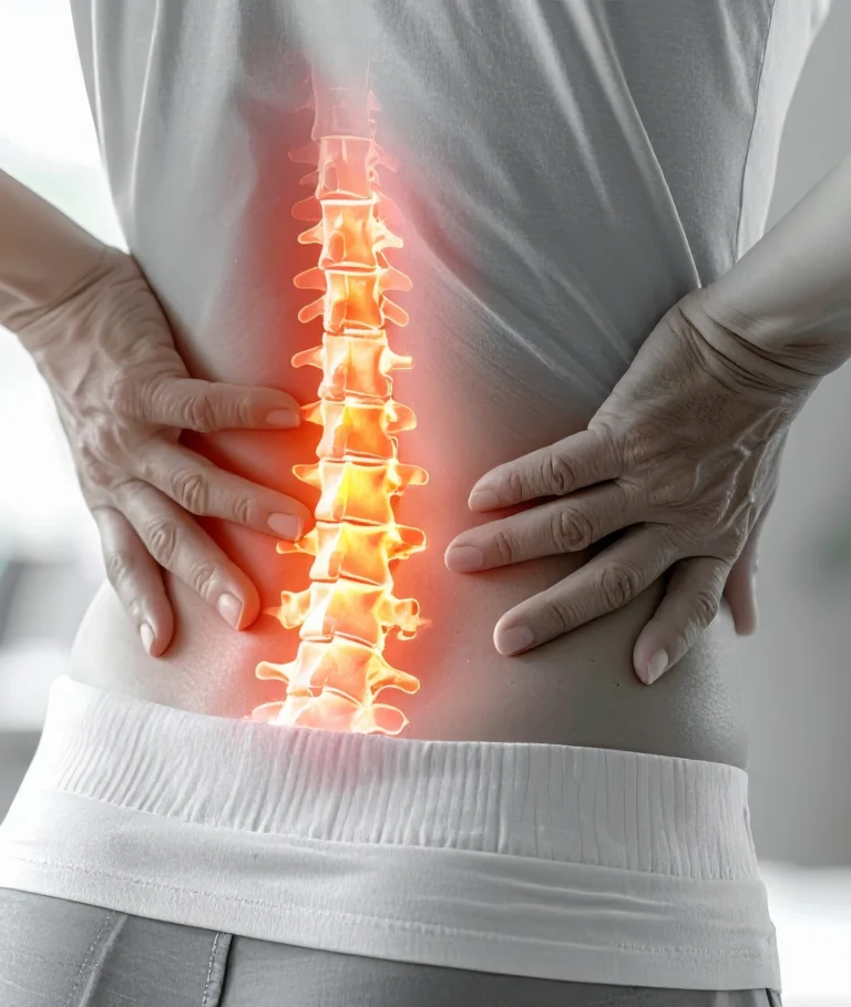 Illustration of lower back pain highlighted on a person's back